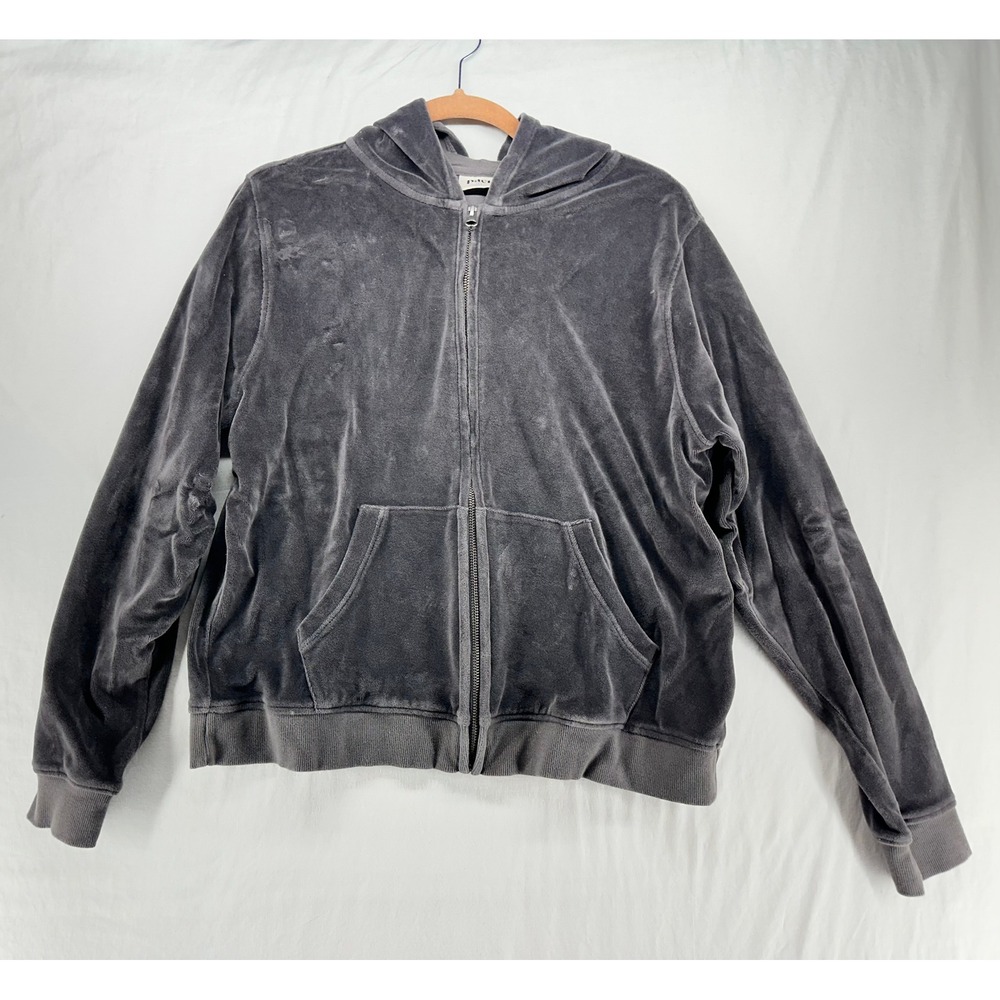 Pact Organic Cotton Velour Hoodie Charcoal Gray Zip Up Sweatshirt Large L